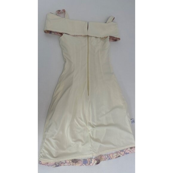 Belle Badgley Mischka Nori Off Shoulder Floral Scuba Dress, Lilac Multi, Size 0 - Picture 9 of 10